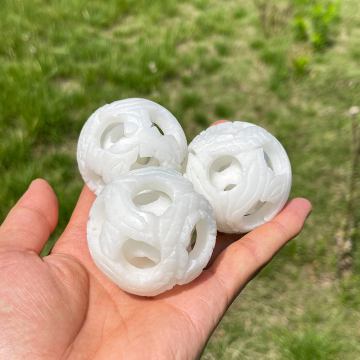 Natural Crystal White Jade Linglong Hollow Sphere