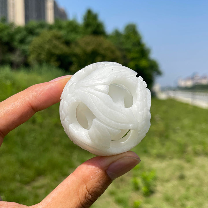 Natural Crystal White Jade Linglong Hollow Sphere
