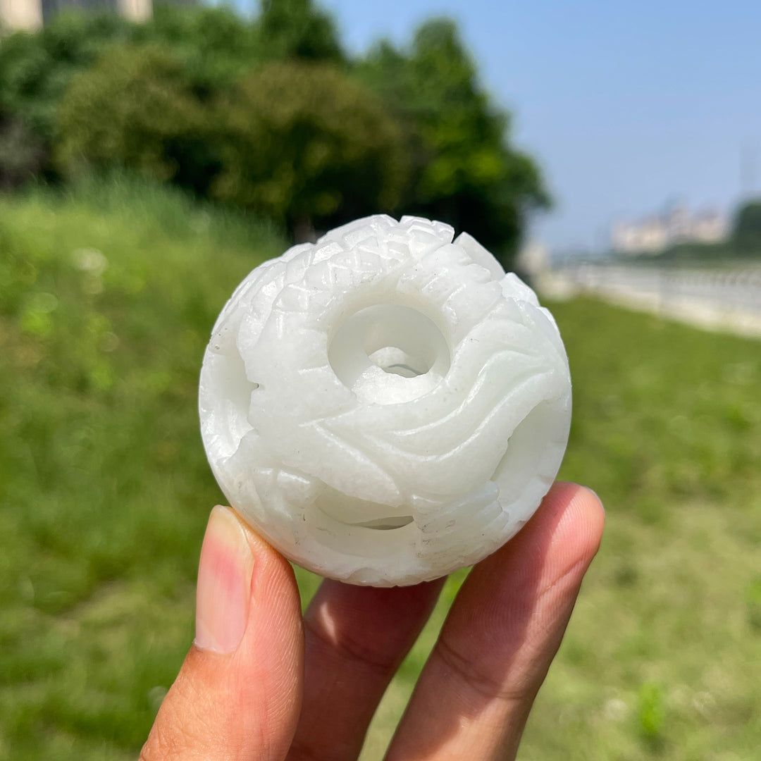 Natural Crystal White Jade Linglong Hollow Sphere