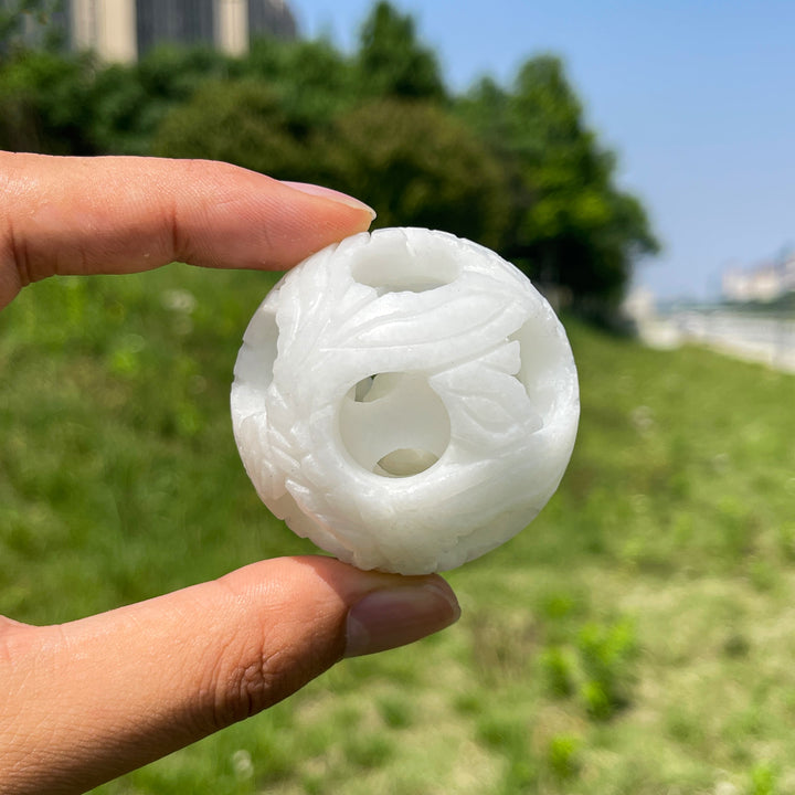 Natural Crystal White Jade Linglong Hollow Sphere