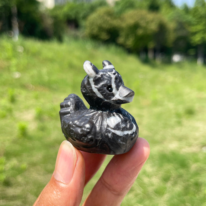 Natural Crystal Cute Devil Duck Carving