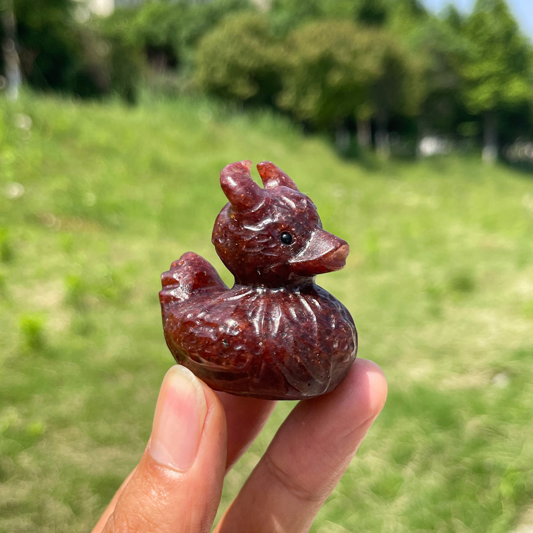 Natural Crystal Cute Devil Duck Carving