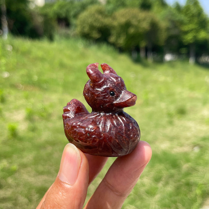 Natural Crystal Cute Devil Duck Carving