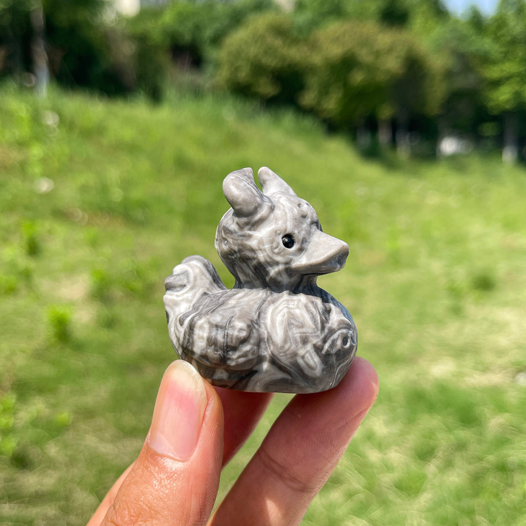 Natural Crystal Cute Devil Duck Carving