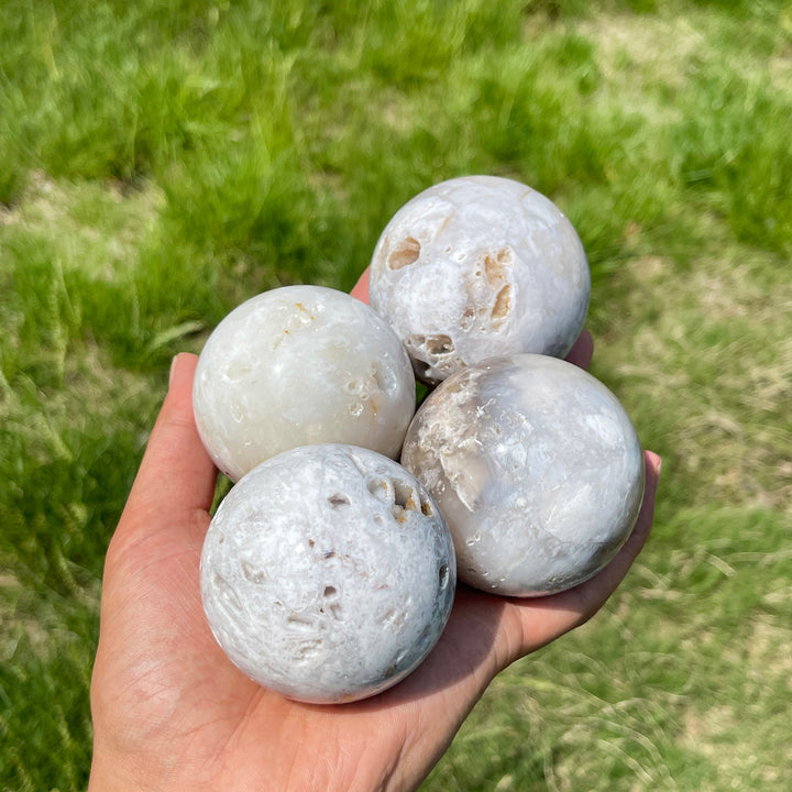 Natural White Agate Crystal Sphere