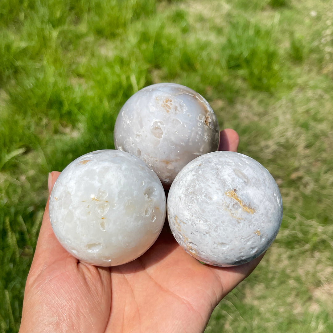 Natural White Agate Crystal Sphere