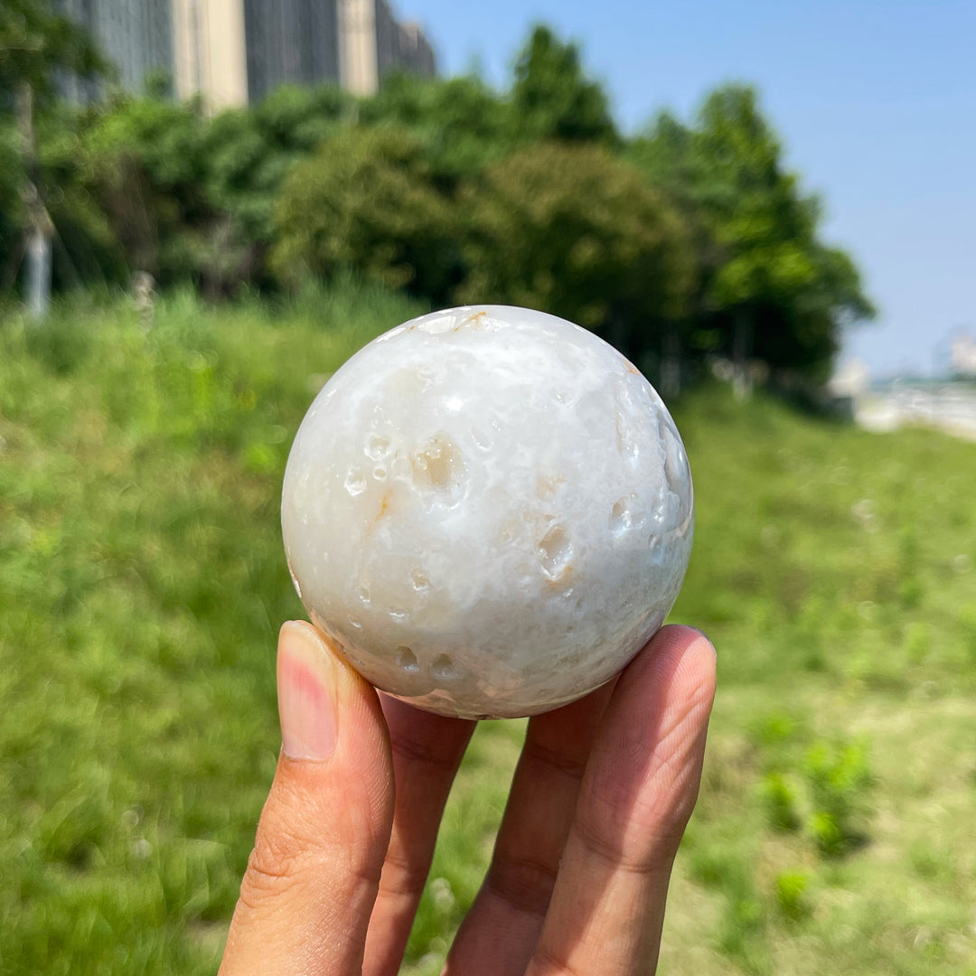 Natural White Agate Crystal Sphere