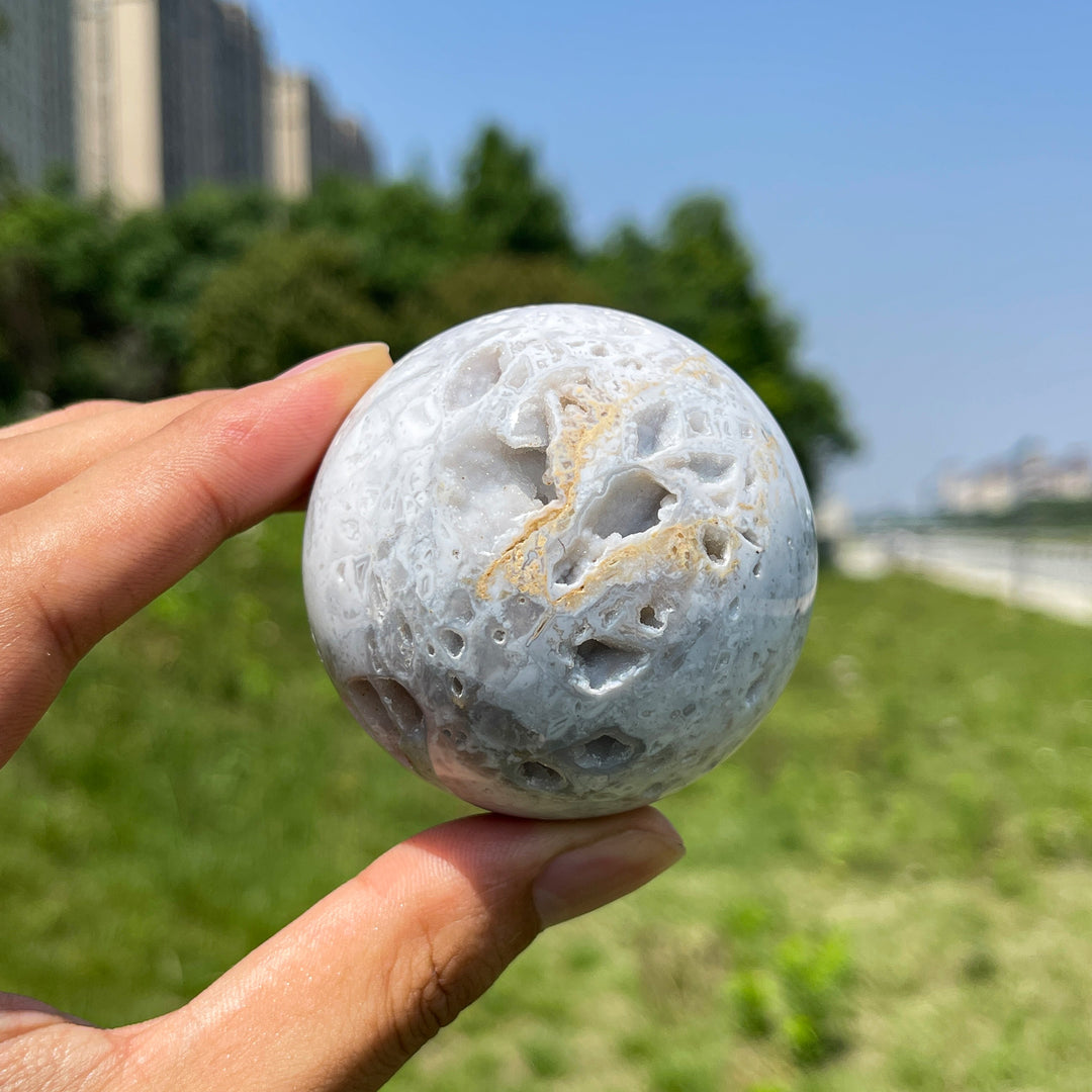 Natural White Agate Crystal Sphere
