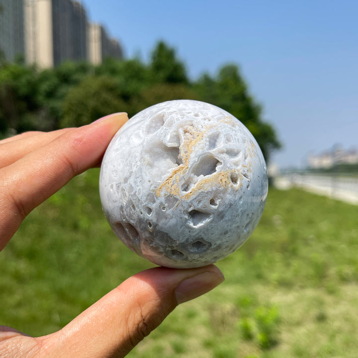 Natural White Agate Crystal Sphere