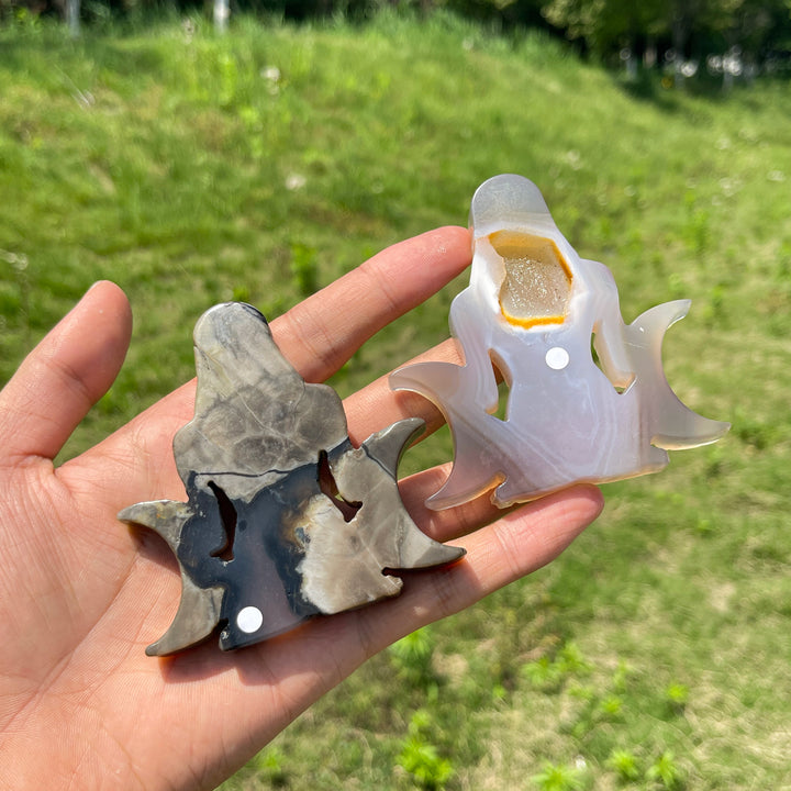 A Slightly Imperfect Natural Crystal Triple Moon Goddess Carving