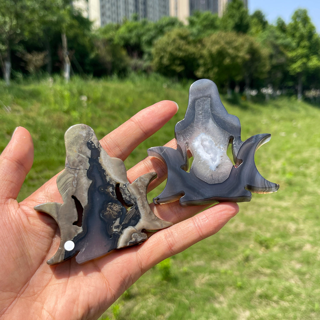 A Slightly Imperfect Natural Crystal Triple Moon Goddess Carving