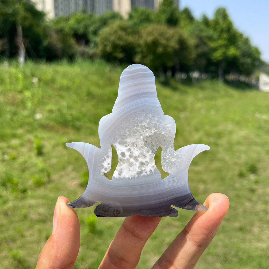 A Slightly Imperfect Natural Crystal Triple Moon Goddess Carving