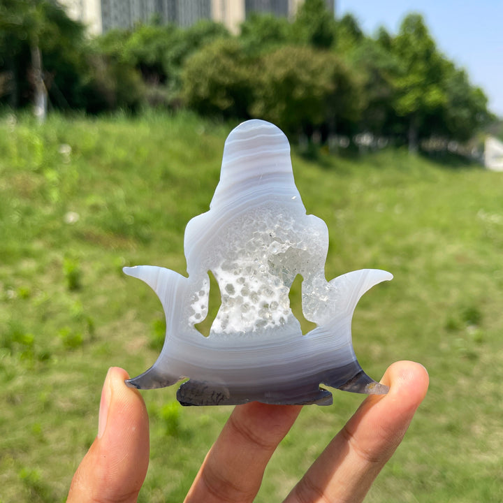 A Slightly Imperfect Natural Crystal Triple Moon Goddess Carving