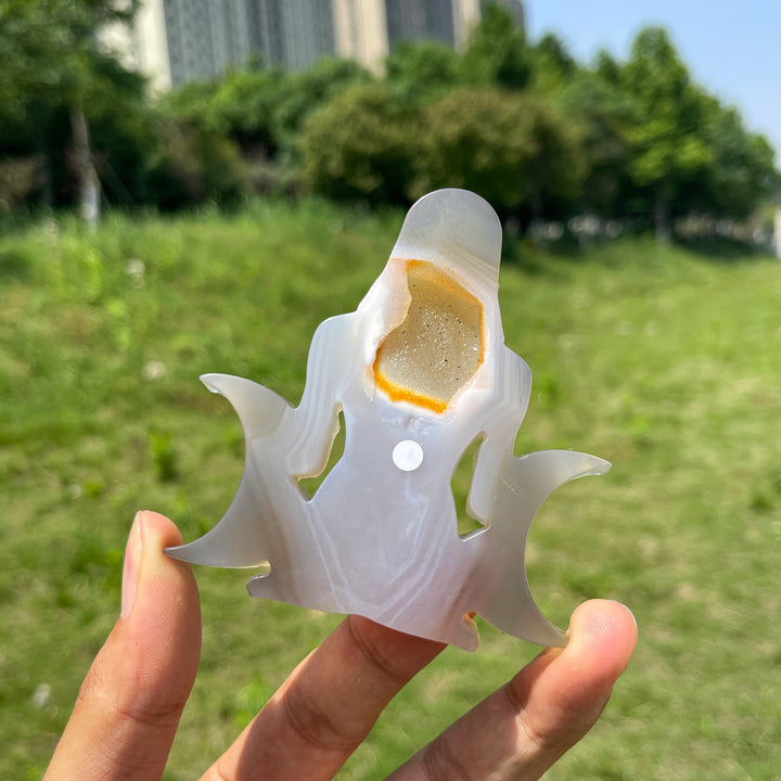 A Slightly Imperfect Natural Crystal Triple Moon Goddess Carving