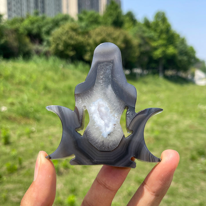 A Slightly Imperfect Natural Crystal Triple Moon Goddess Carving
