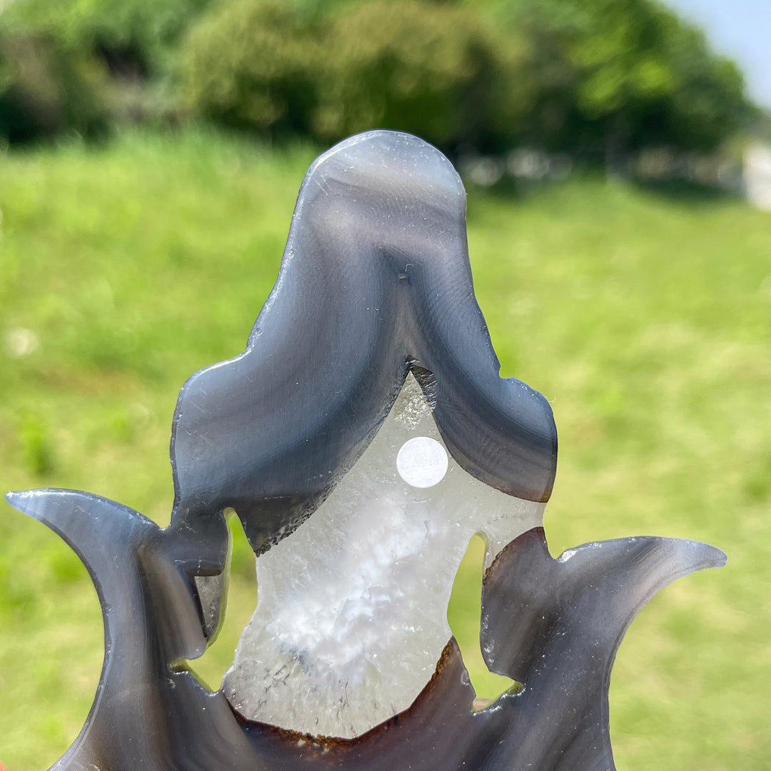A Slightly Imperfect Natural Crystal Triple Moon Goddess Carving
