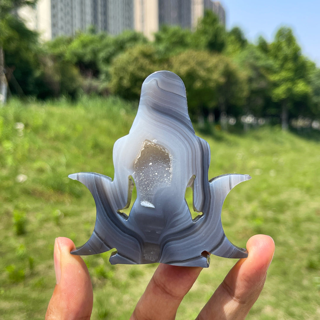 A Slightly Imperfect Natural Crystal Triple Moon Goddess Carving