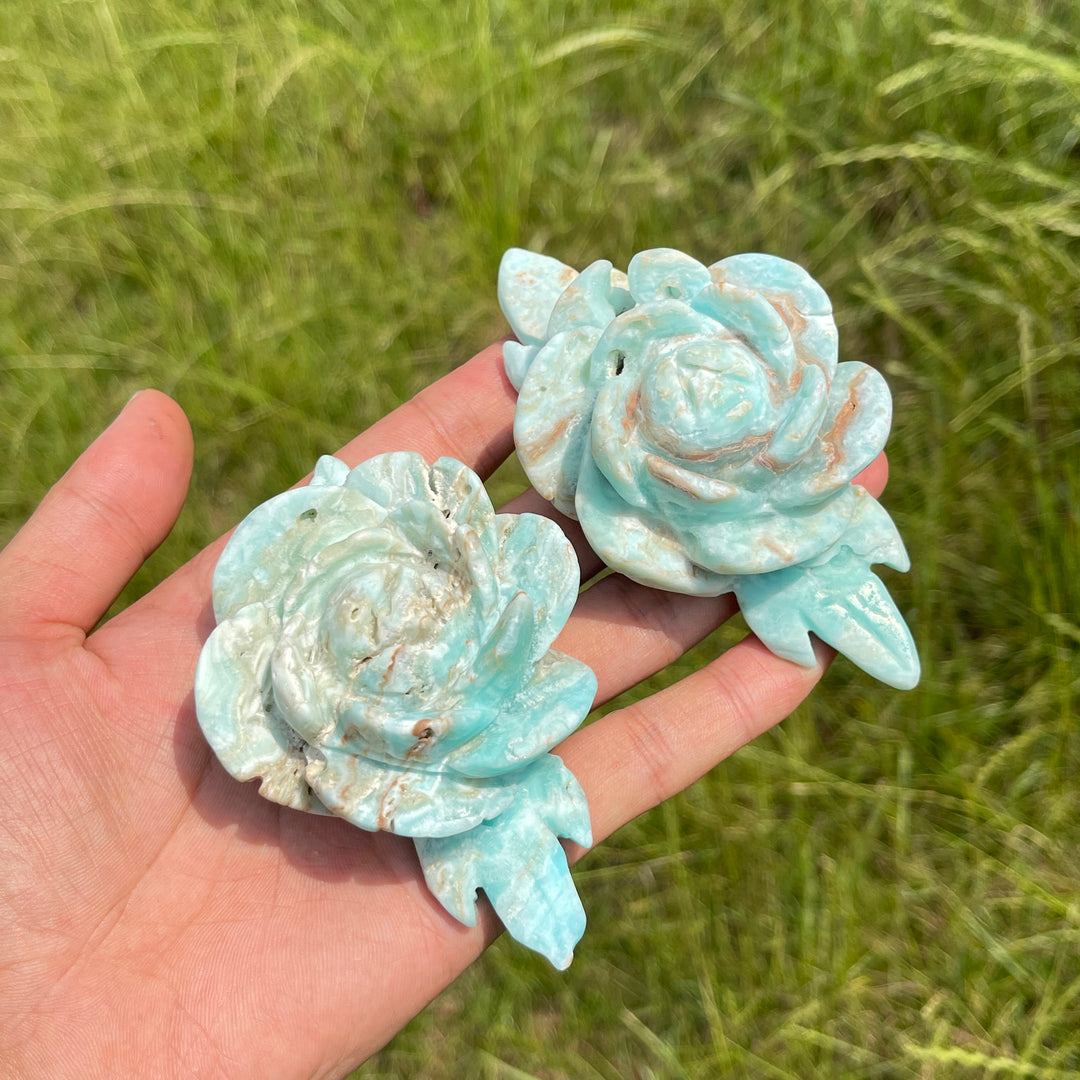 Unique,Natural Serene Hemimorphite Peony Flower Carving