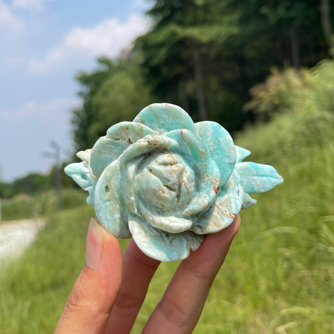 Unique,Natural Serene Hemimorphite Peony Flower Carving