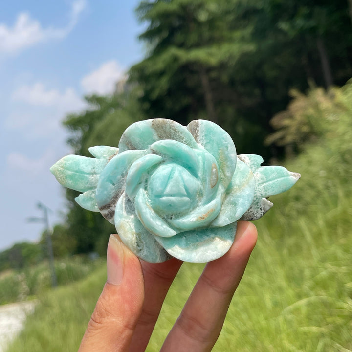 Unique,Natural Serene Hemimorphite Peony Flower Carving