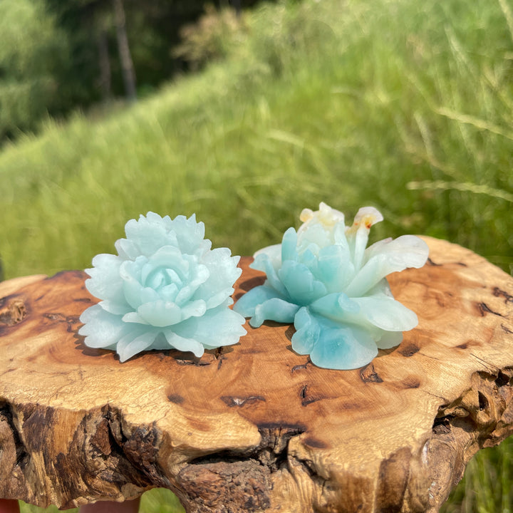 Unique,Natural Blue Quartzite Peony Flower Carving