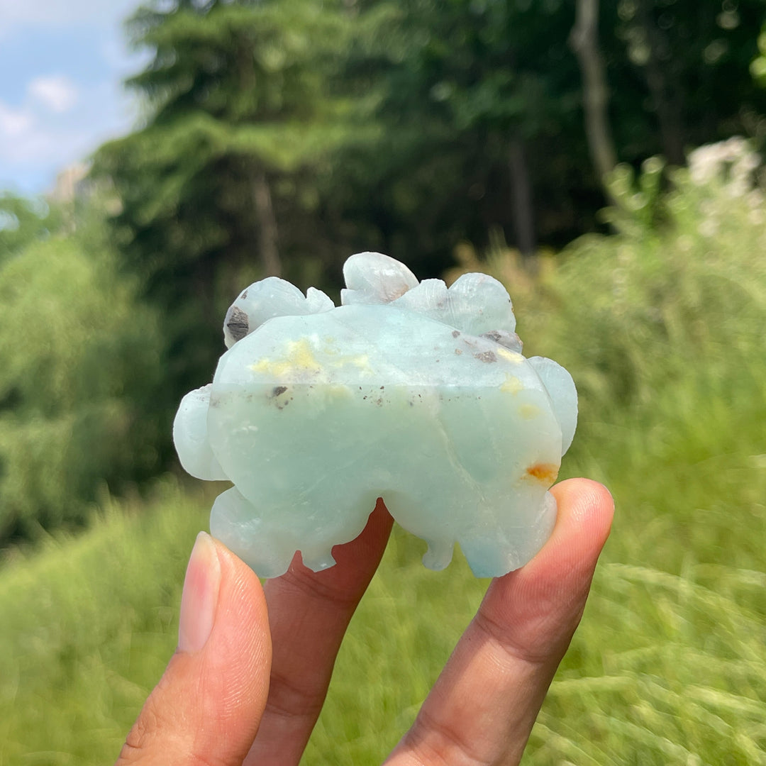 Unique,Natural Blue Quartzite Peony Flower Carving