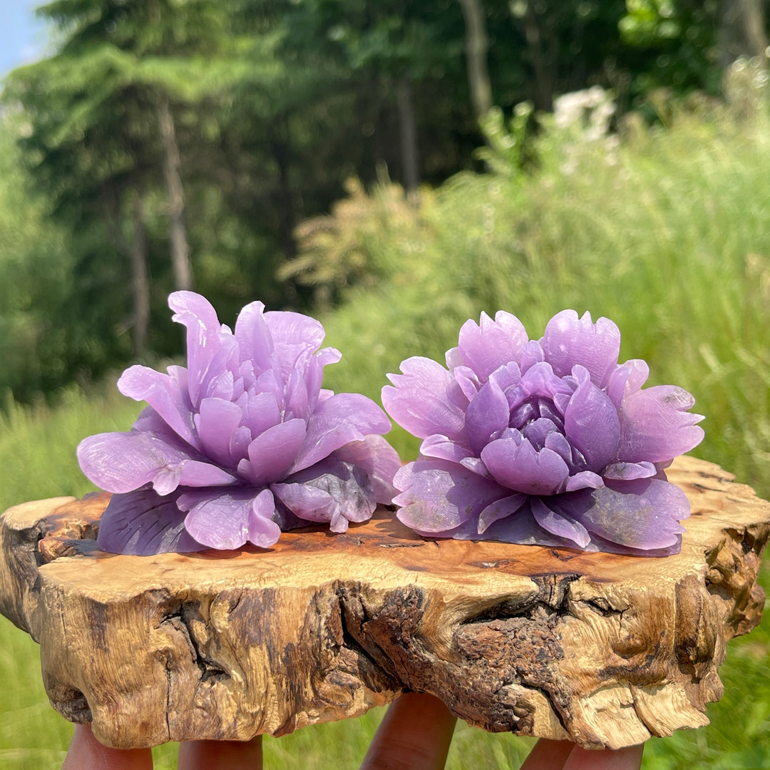 Unique,Natural Dreamy Lepidolite Peony Flower Carving