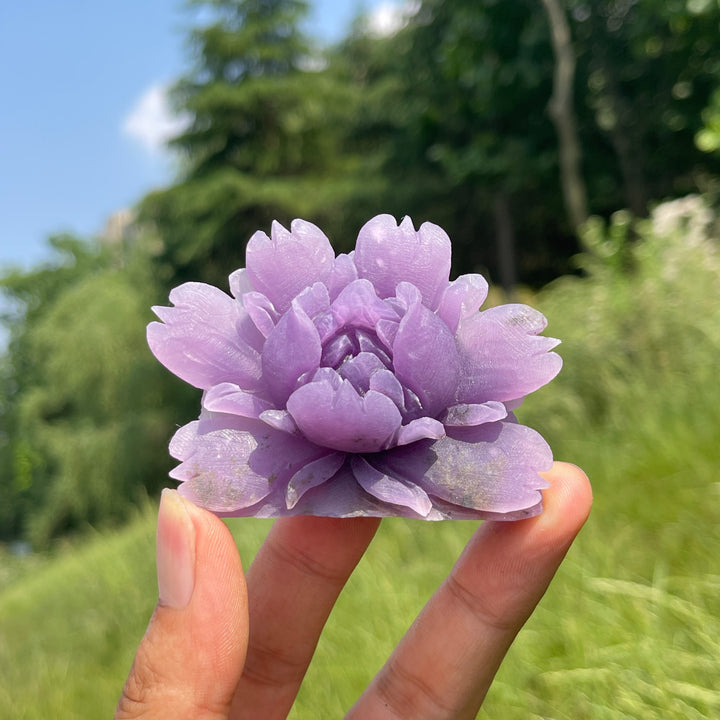 Unique,Natural Dreamy Lepidolite Peony Flower Carving