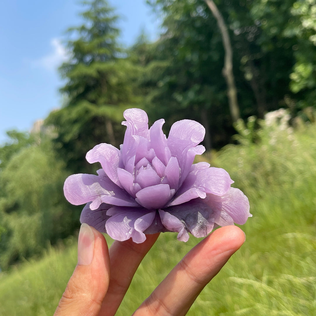 Unique,Natural Dreamy Lepidolite Peony Flower Carving