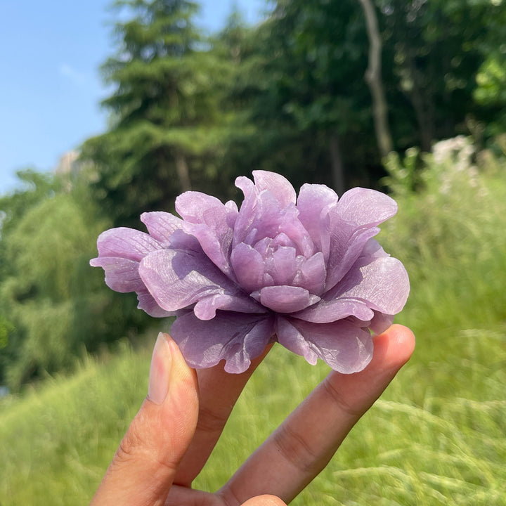 Unique,Natural Dreamy Lepidolite Peony Flower Carving
