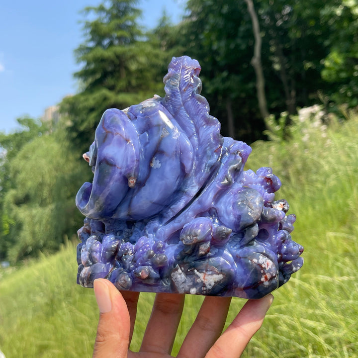 Unique,Natural Whimsical Blue Flower Agate Underwater World Carving