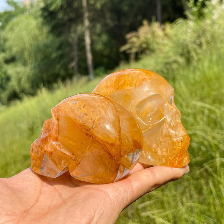 Unique,A Slightly Imperfect Natural Warm Golden Healer Skull Carving