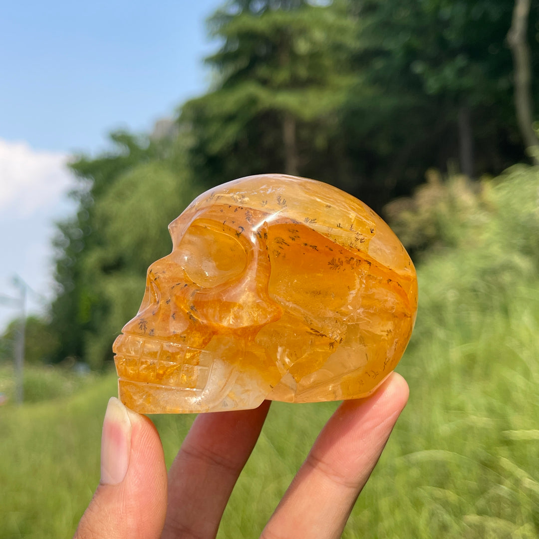 Unique,A Slightly Imperfect Natural Warm Golden Healer Skull Carving
