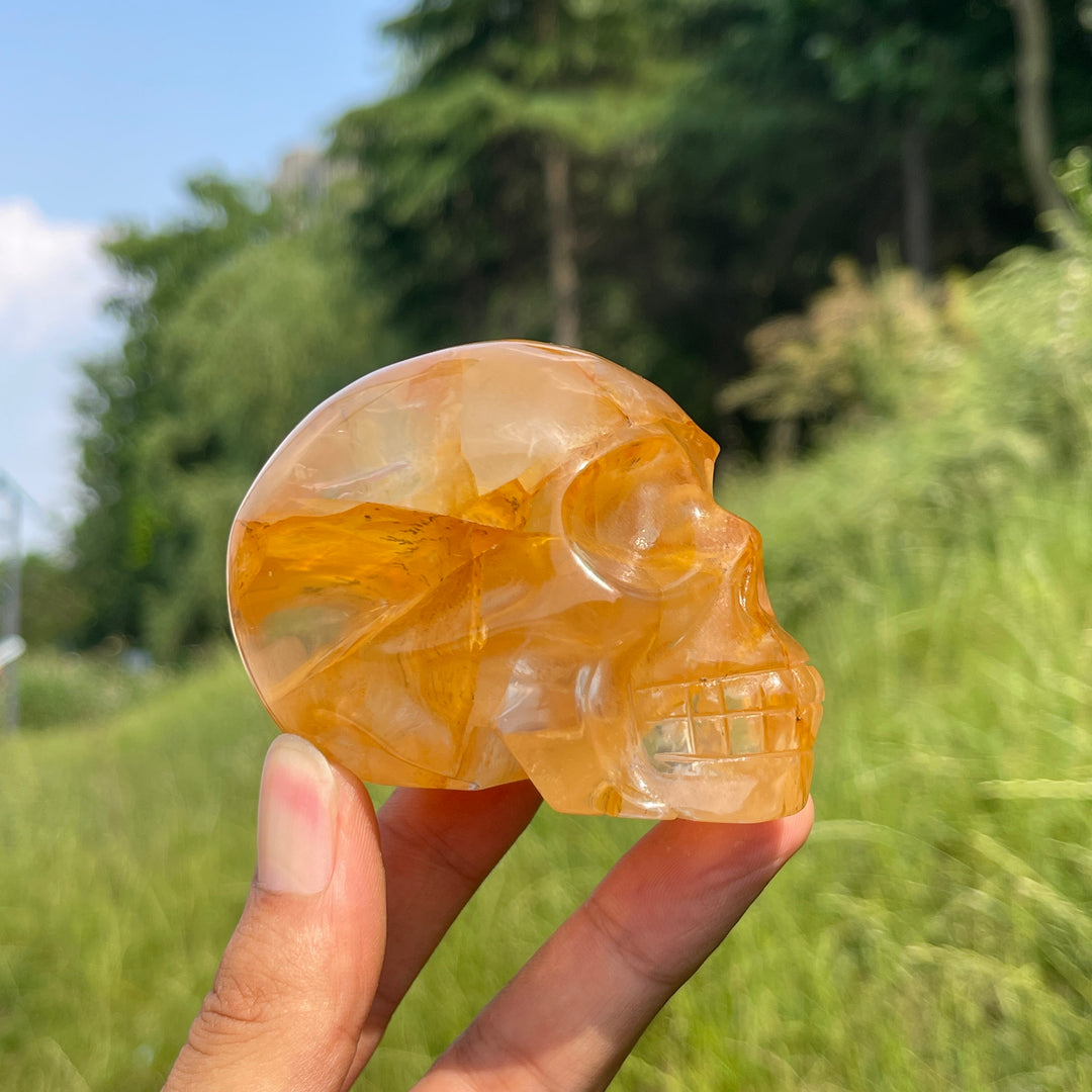 Unique,A Slightly Imperfect Natural Warm Golden Healer Skull Carving