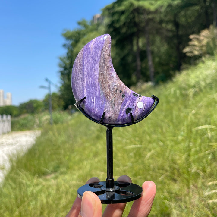 Unique,A Slightly Imperfect Natural Charoite Moon Carving