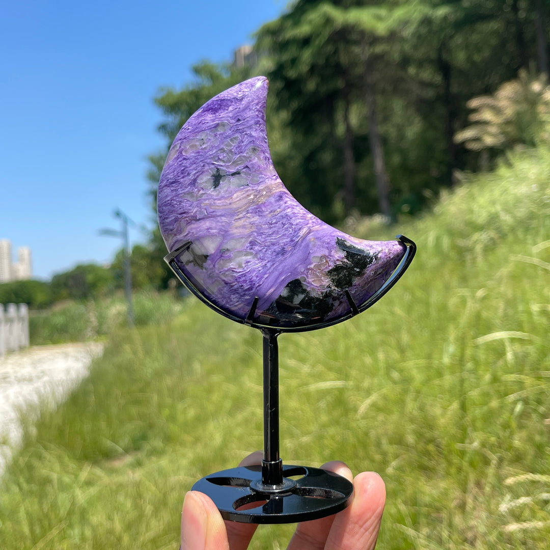 Unique,A Slightly Imperfect Natural Charoite Moon Carving