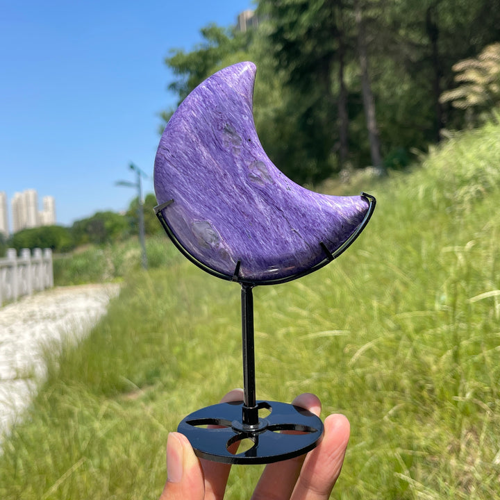 Unique,A Slightly Imperfect Natural Charoite Moon Carving