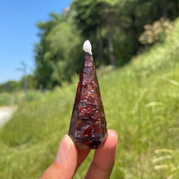 Unique,A Slightly Imperfect Natural Fire Quartz Diamond Tower