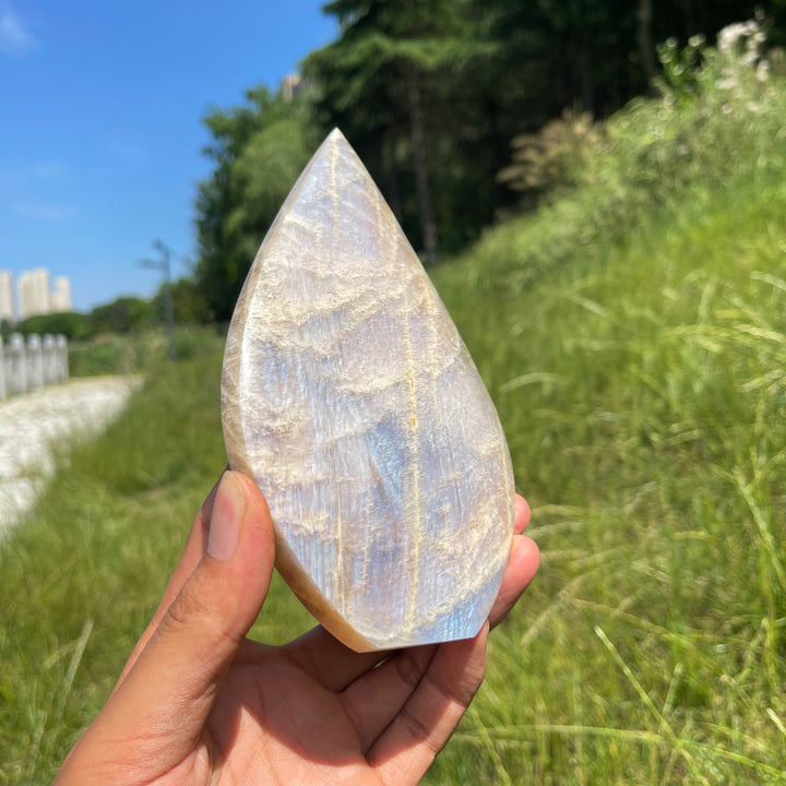 Unique,Natural Crystal Moonstone Teardrop With Stand