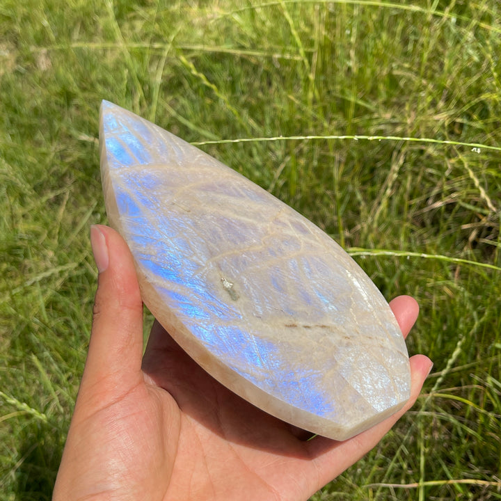 Unique,Natural Crystal Moonstone Teardrop With Stand
