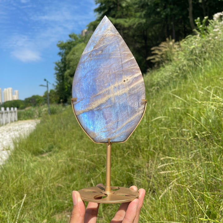 Unique,Natural Crystal Moonstone Teardrop With Stand