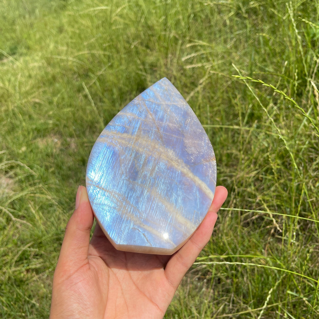 Unique,Natural Crystal Moonstone Teardrop With Stand