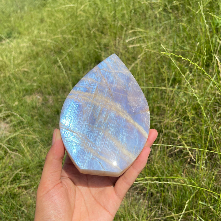 Unique,Natural Crystal Moonstone Teardrop With Stand