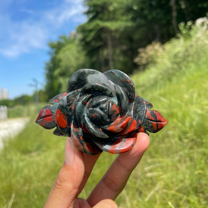 Unique,Natural African Bloodstone Crystal Rose Carving
