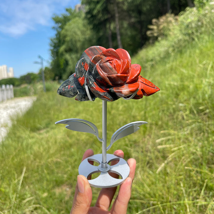 Unique,Natural African Bloodstone Crystal Rose Carving