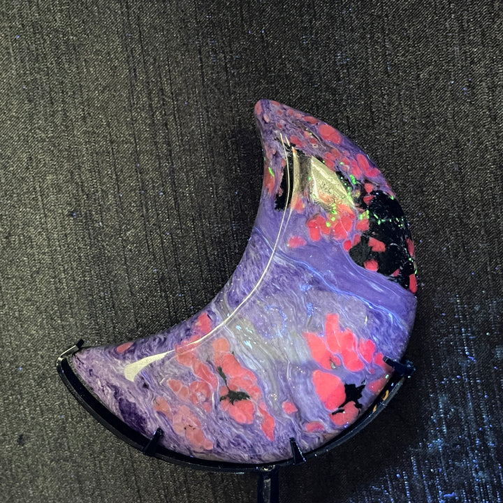 Unique,A Slightly Imperfect Natural Charoite Moon Carving