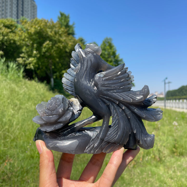 Unique,A Slightly Imperfect Natural Volcanic Agate Phoenix Carving