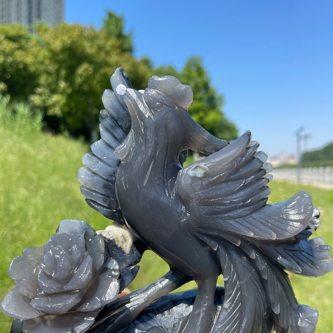 Unique,A Slightly Imperfect Natural Volcanic Agate Phoenix Carving