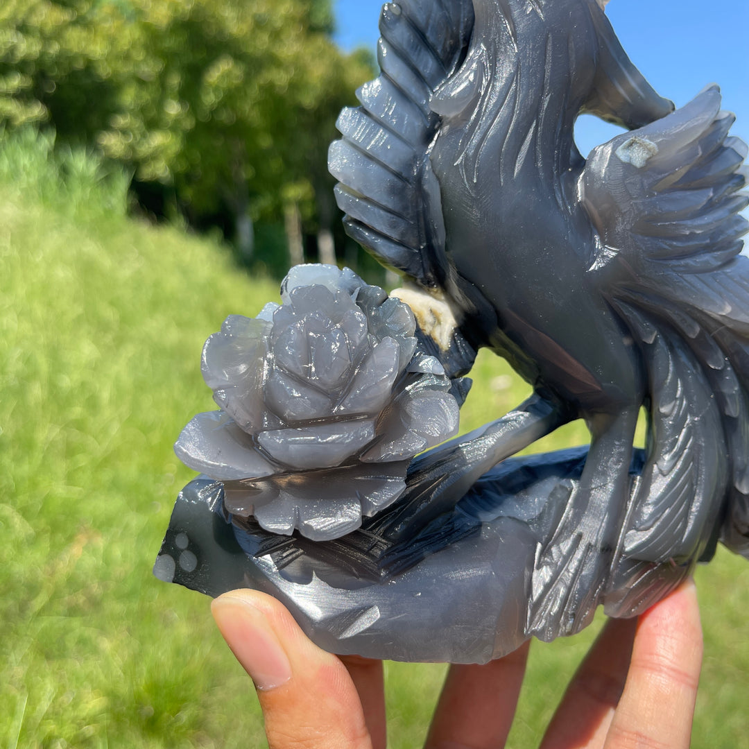 Unique,A Slightly Imperfect Natural Volcanic Agate Phoenix Carving