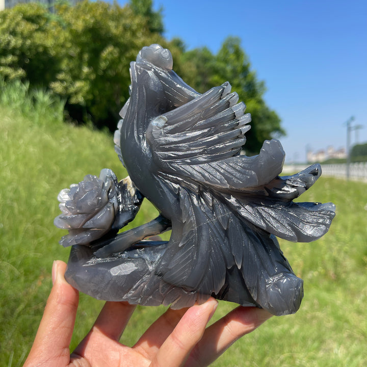 Unique,A Slightly Imperfect Natural Volcanic Agate Phoenix Carving